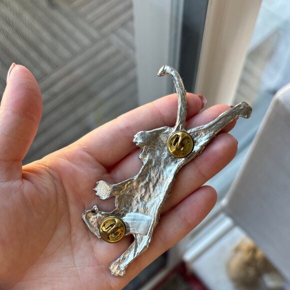 Darkened Silver-tone Large Panther Jaguar Brooch Pin - Picture 3 of 4